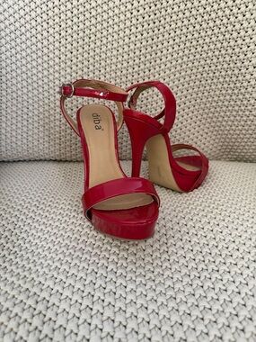 Diba Red Patent Platform Sandal Heels with Ankle Strap